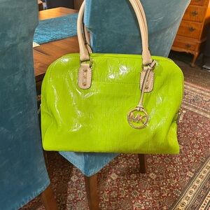 PRICE DROP! Michael Kors Alien Green and Cream Satchel with Glossy Logo Finish